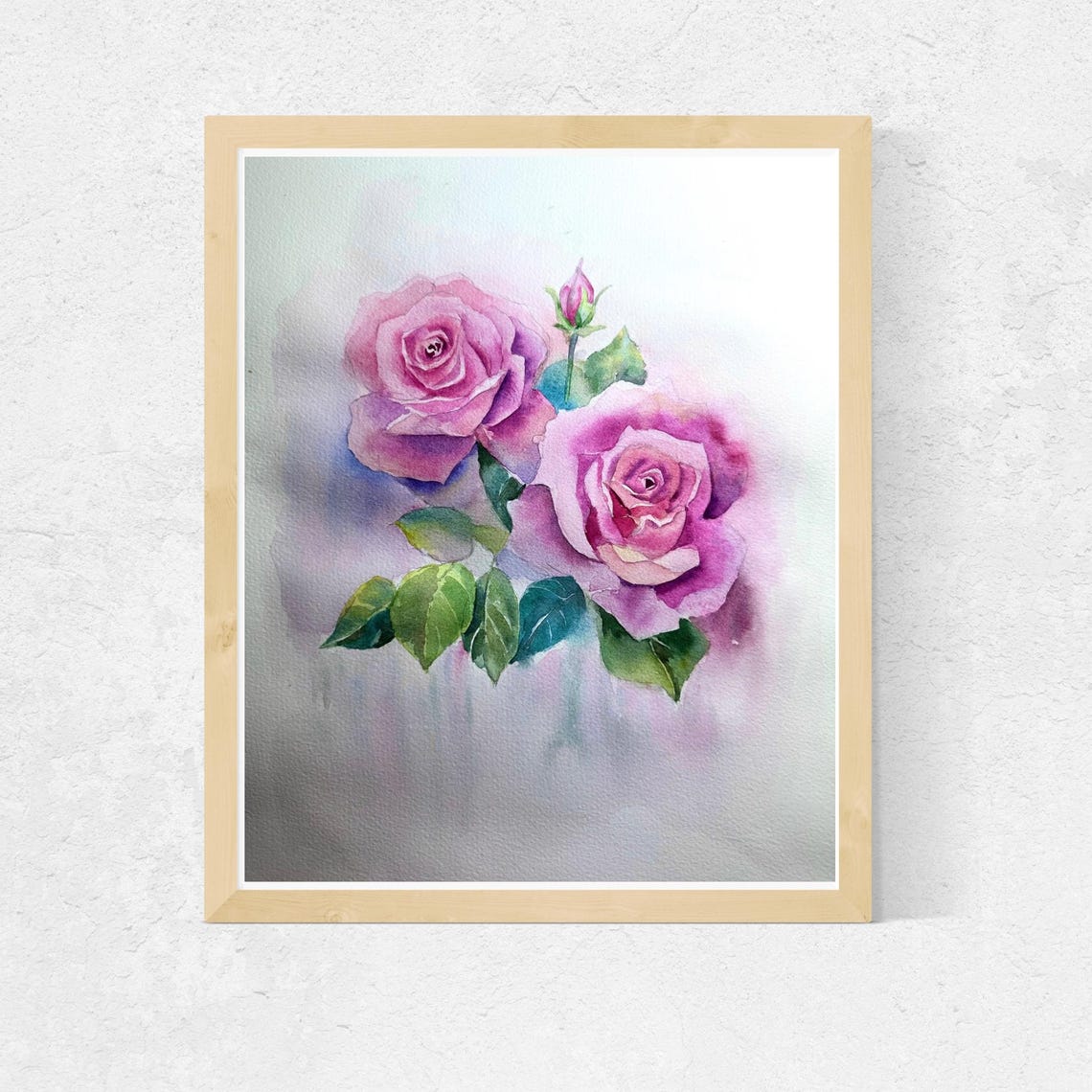 Two Delicate Pink Roses with Buds Watercolor Floral Art Poster - Image 5