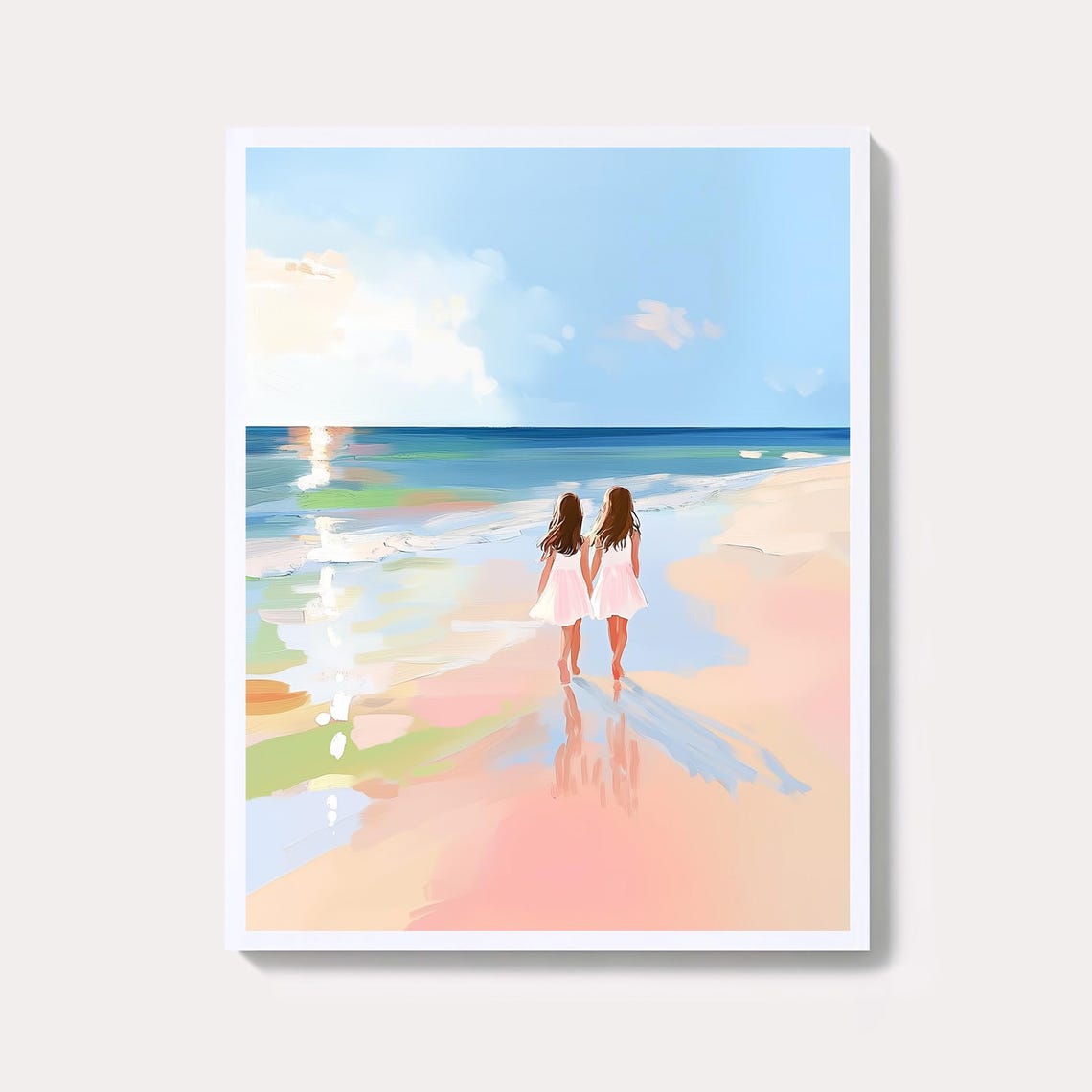 Two Sisters Beach Sunset Pastel Coastal Sentimental Art Poster