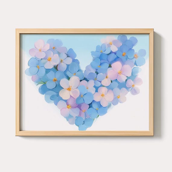 Floral Heart Watercolor Print Cherry Forget Me Not