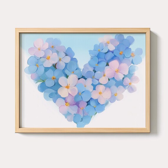 Forget Me Not Flower Heart Botanical Watercolor Romantic Art Poster