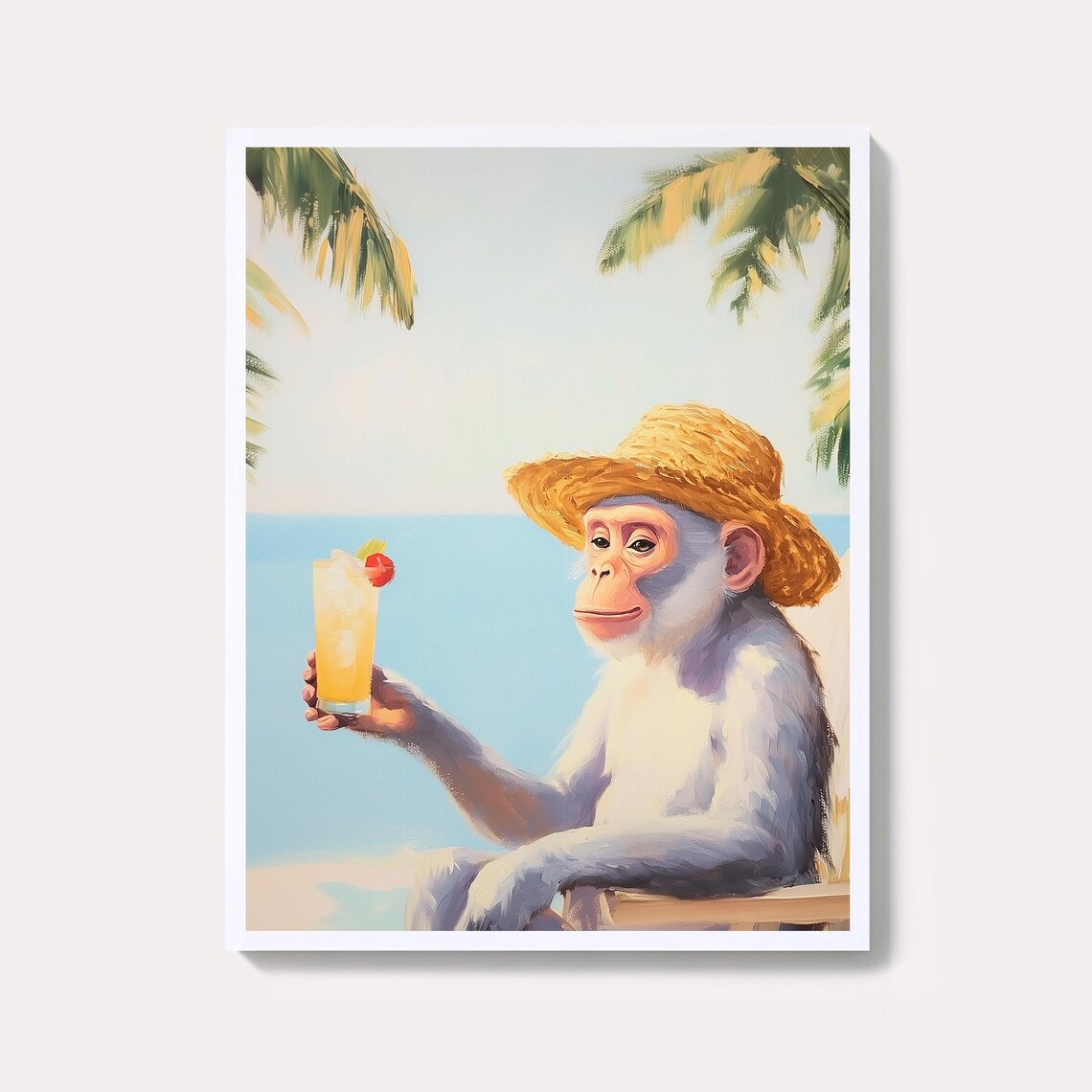 Monkey Cocktail Painting Retro Bar Wall Art Print Cute Apartment