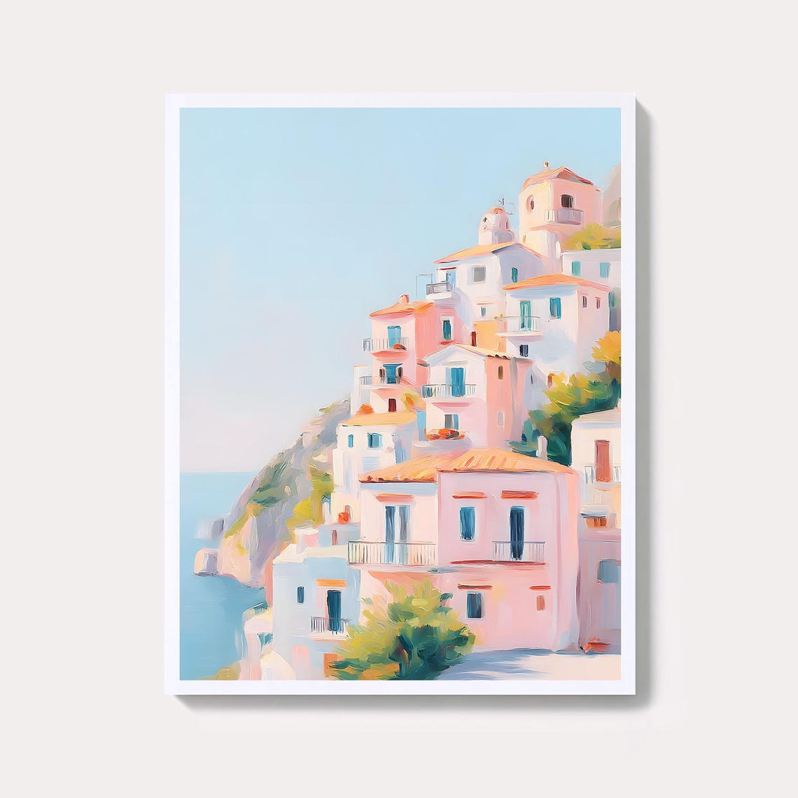 Pink Cliffside Amalfi Village Sunny Coastal Italy Summer Wall Art