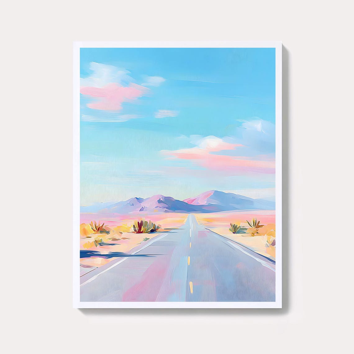 Pastel Desert Road at Sunset with Mountains Dreamy Travel Poster