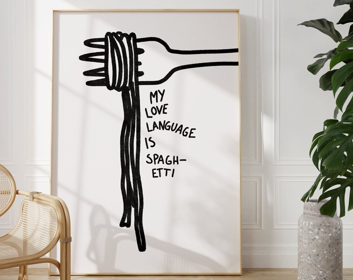 Spaghetti Poster, Boho Pasta Kitchen Art Print