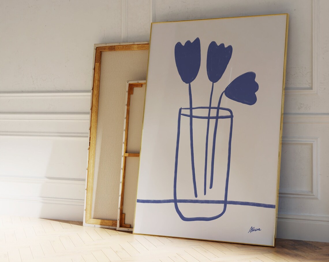 Blue Flowers Botanical Art Print, Scandi Style