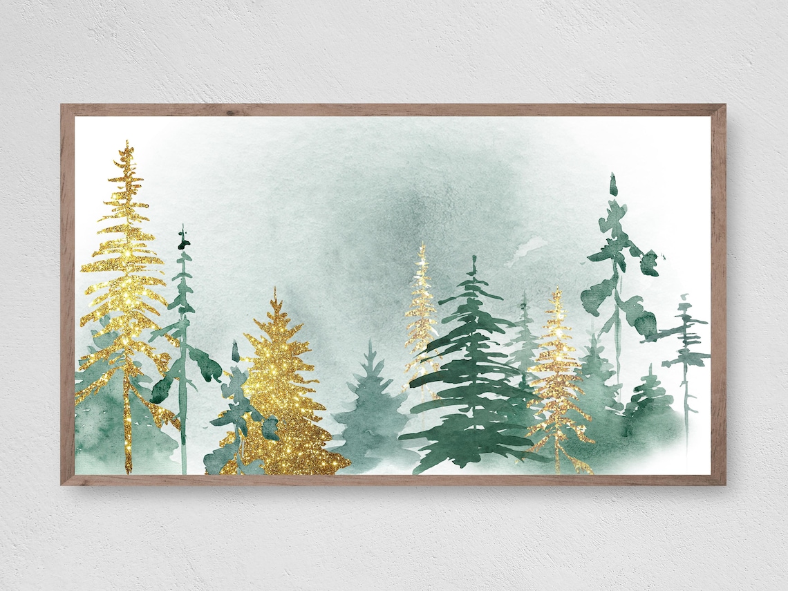 Christmas Golden Forest Art Print, Winter Decor