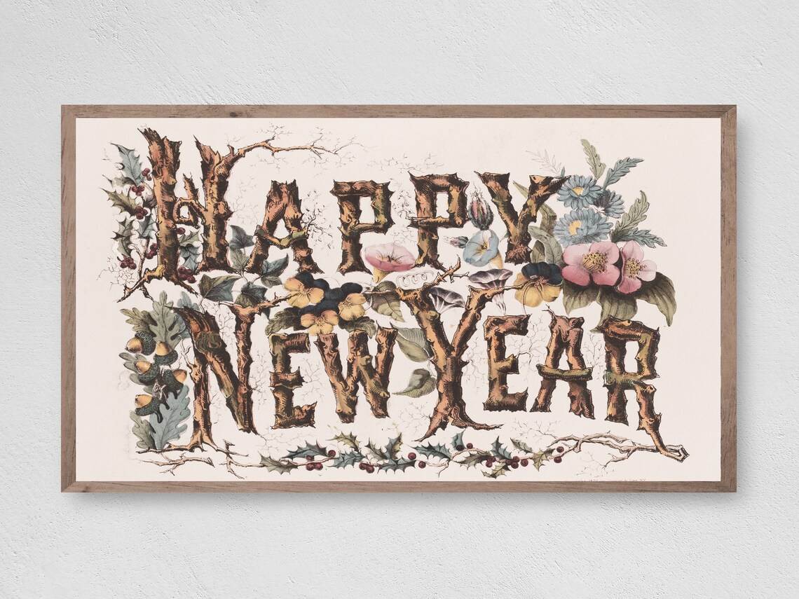 Happy New Year Natural Winter Holiday Art Print