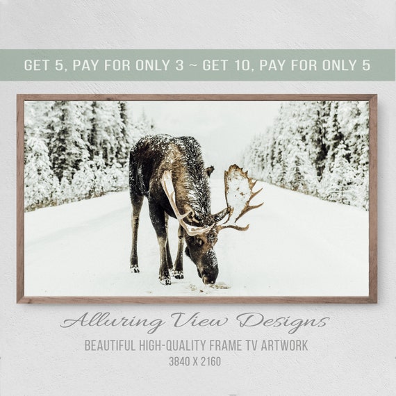 Winter Moose Christmas Art Print, Holiday Decor