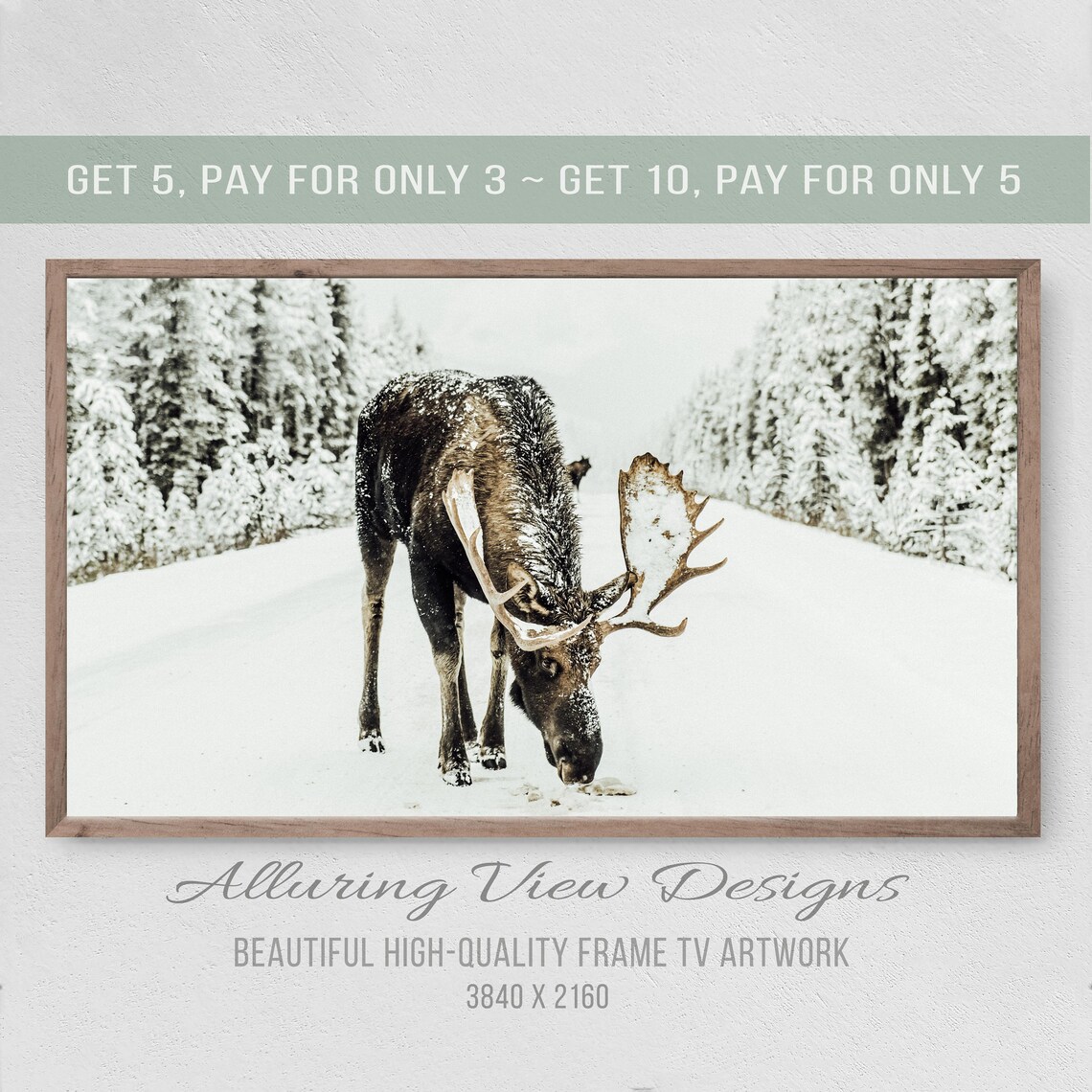 Winter Moose Christmas Art Print, Holiday Decor