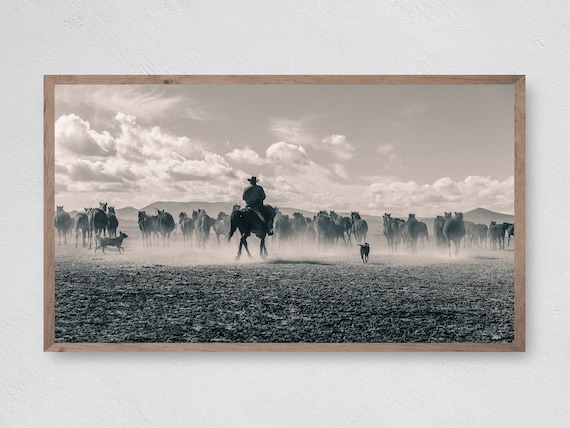 Cowboy Cattle Drive Art Print, Western Decor
