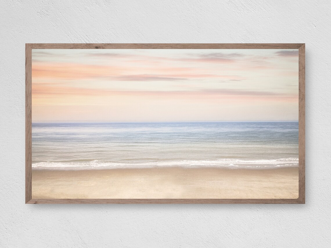 Pastel Beach Sunset Travel Poster, Coastal Wall Art