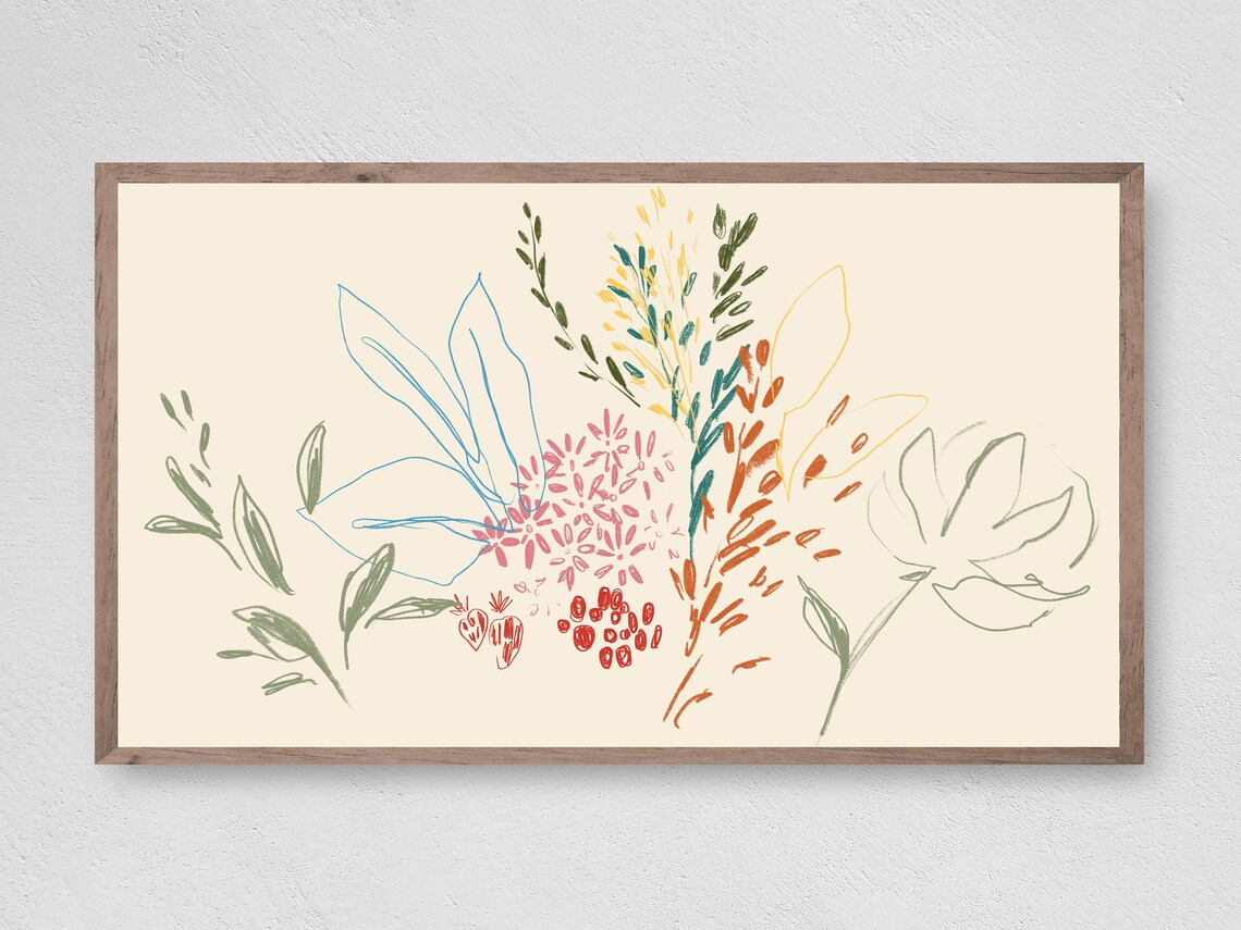 Colorful Wildflower Sketch Art Print, Botanical Decor