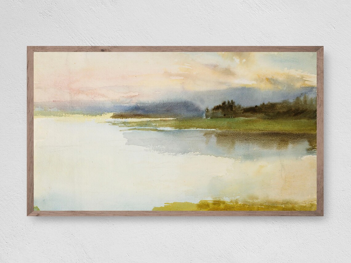 Watercolor Pond Art Print, Nature Landscape