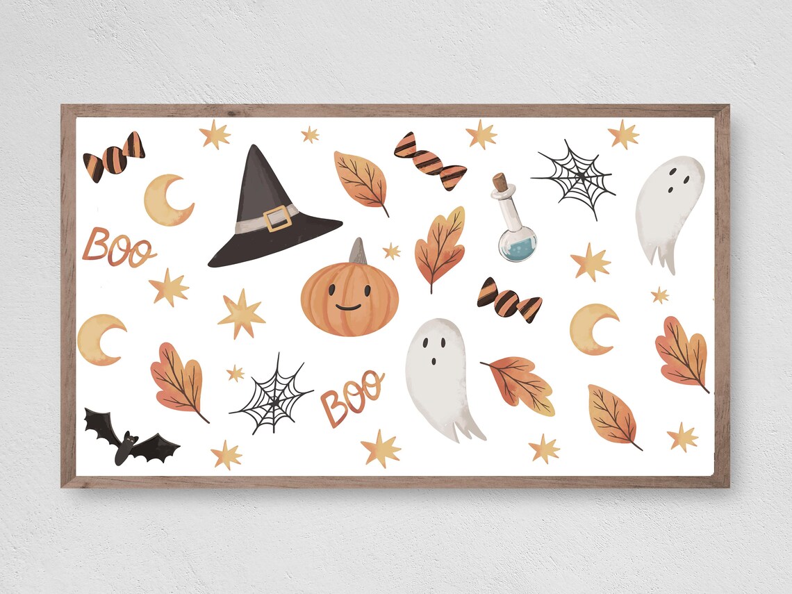 Cute Halloween Decor Art Print, Halloween Frame TV