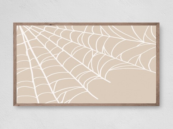Beige White Cobweb Line Minimalist Halloween Modern Wall Art