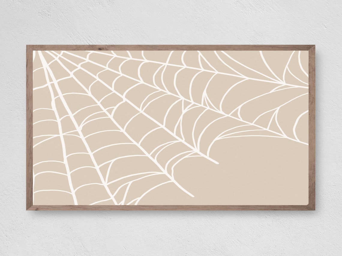 Beige White Cobweb Line Minimalist Halloween Modern Wall Art