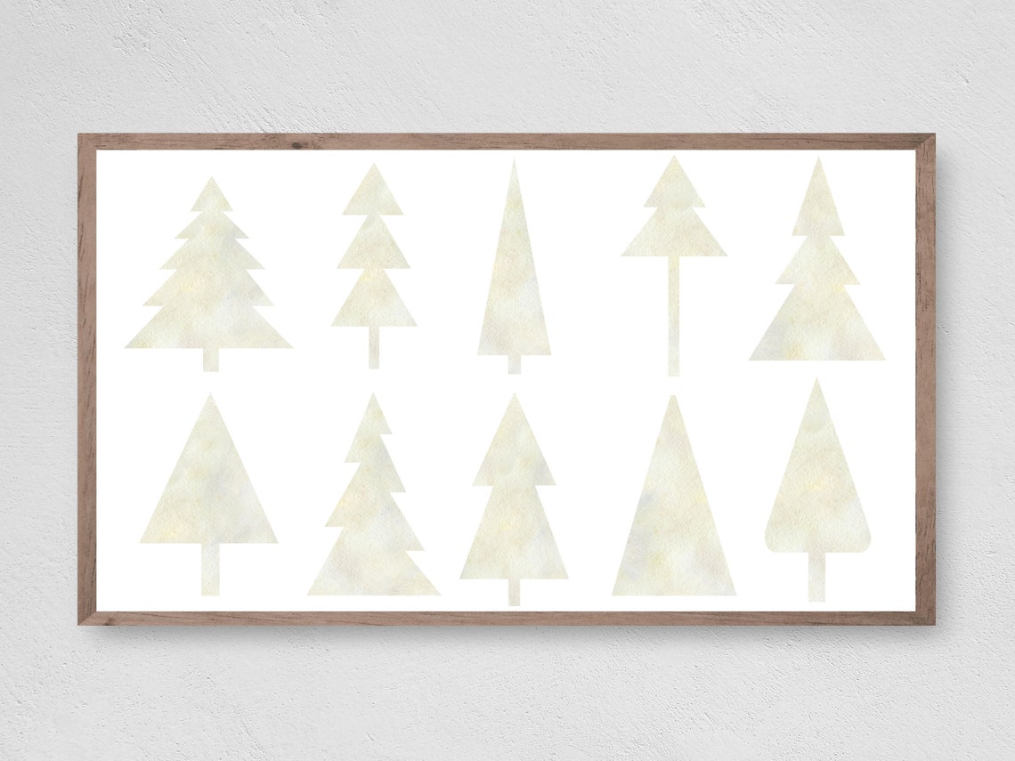 White Christmas Trees Minimalist Watercolor Winter Holiday Art Poster