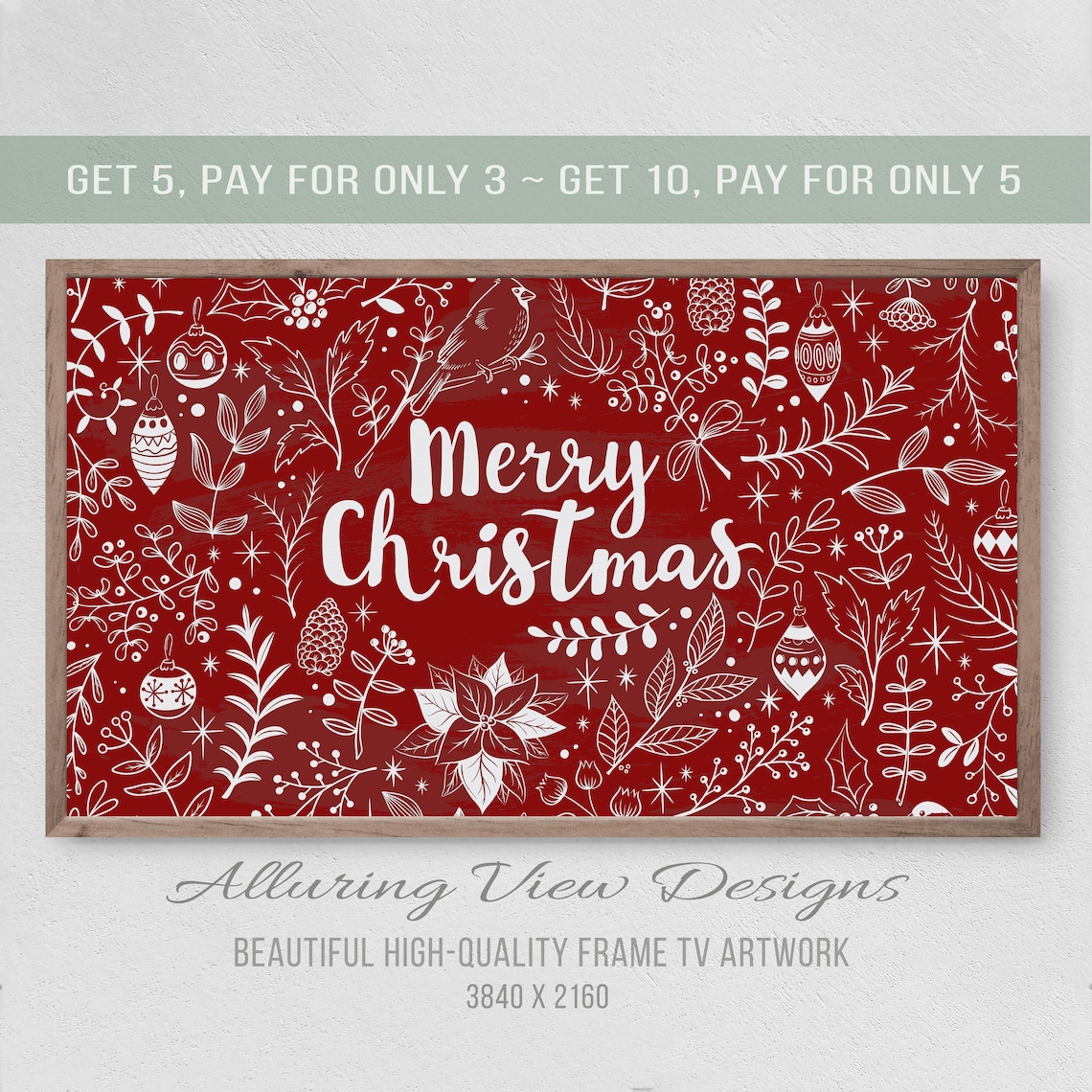 Christmas Merry Christmas Red Winter Frame TV Art