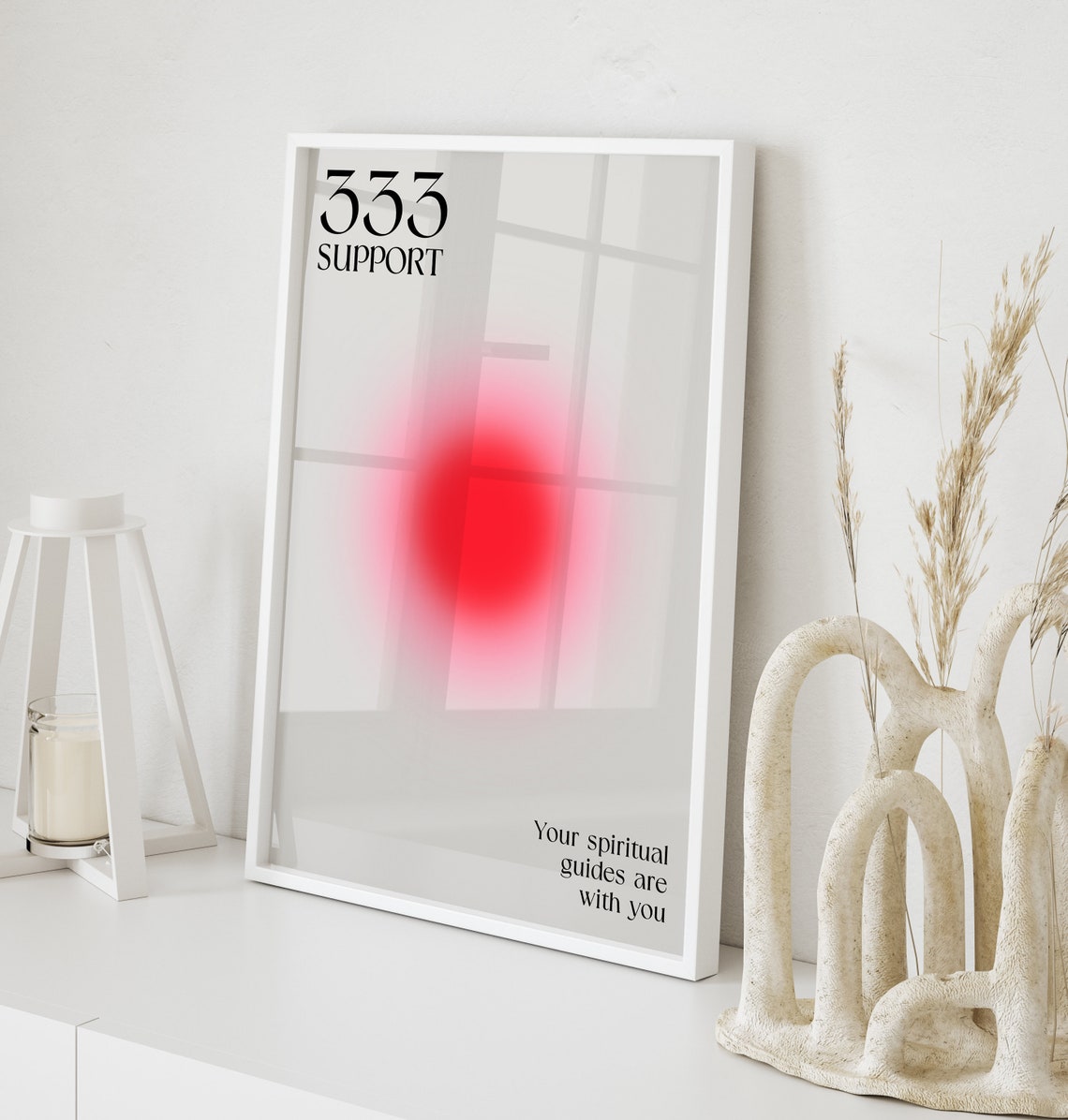 333 Support Angel Number Glowing Red Aura Gradient Art Poster - Image 3