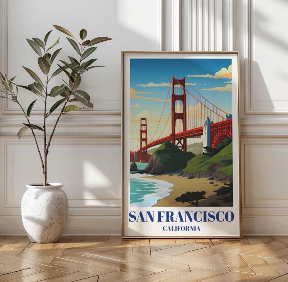 Golden Gate Bridge San Francisco California Vintage Travel Poster