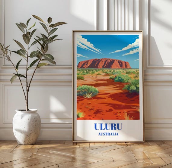 Uluru Travel Poster Vintage Australian Outback Art Print