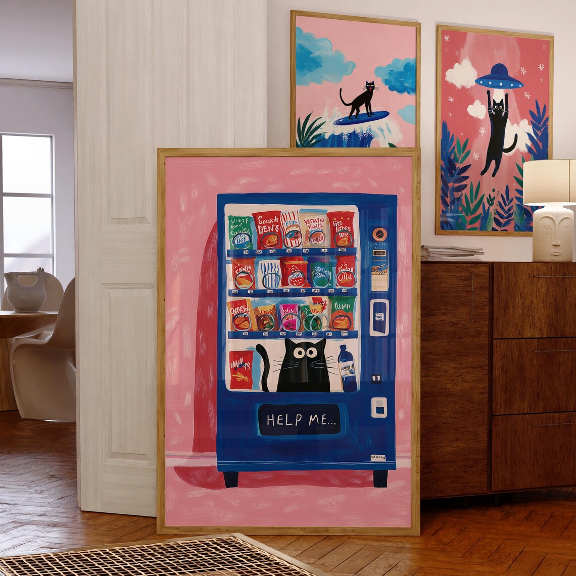 Funny Cat in Vending Machine Pop Art Print