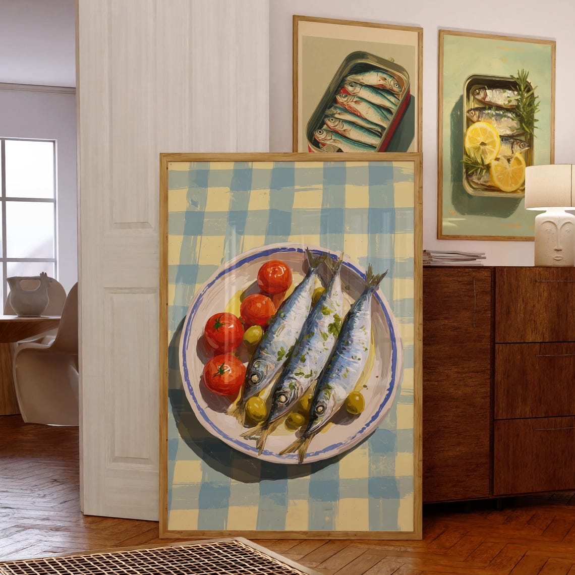 Mediterranean Sardines Plate Tomatoes Rustic Kitchen Wall Poster