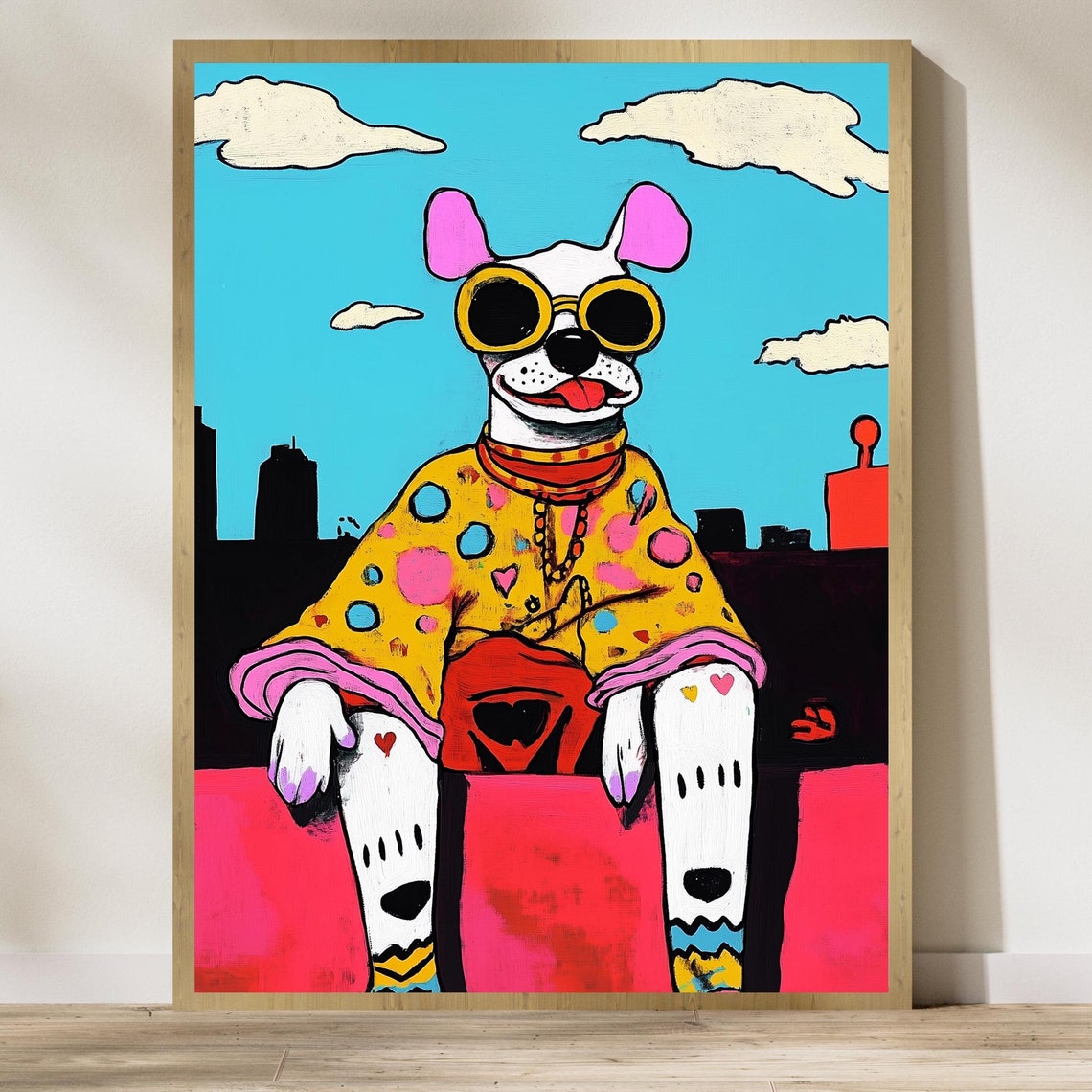 Funky Dog Wall Art Colorful Pop Art Dog Print Retro Dog Art Print Quirky Dog In Yellow Poster Colorful Wall Decor Colorful Dog Poster