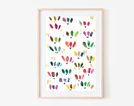 Colorful Nursery Poster Playful Rainbow Leaf Prints Watercolor Kids Art