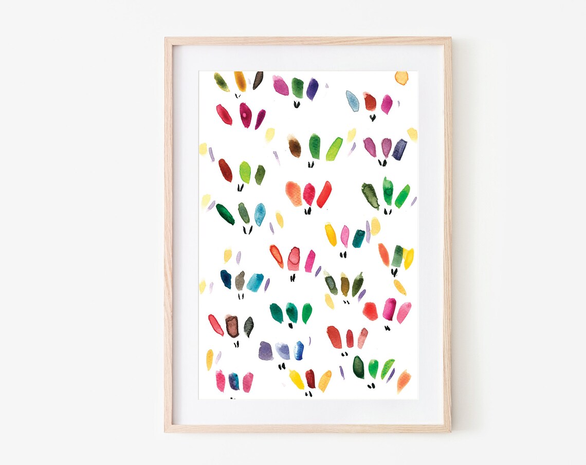 Colorful Nursery Poster Playful Rainbow Leaf Prints Watercolor Kids Art