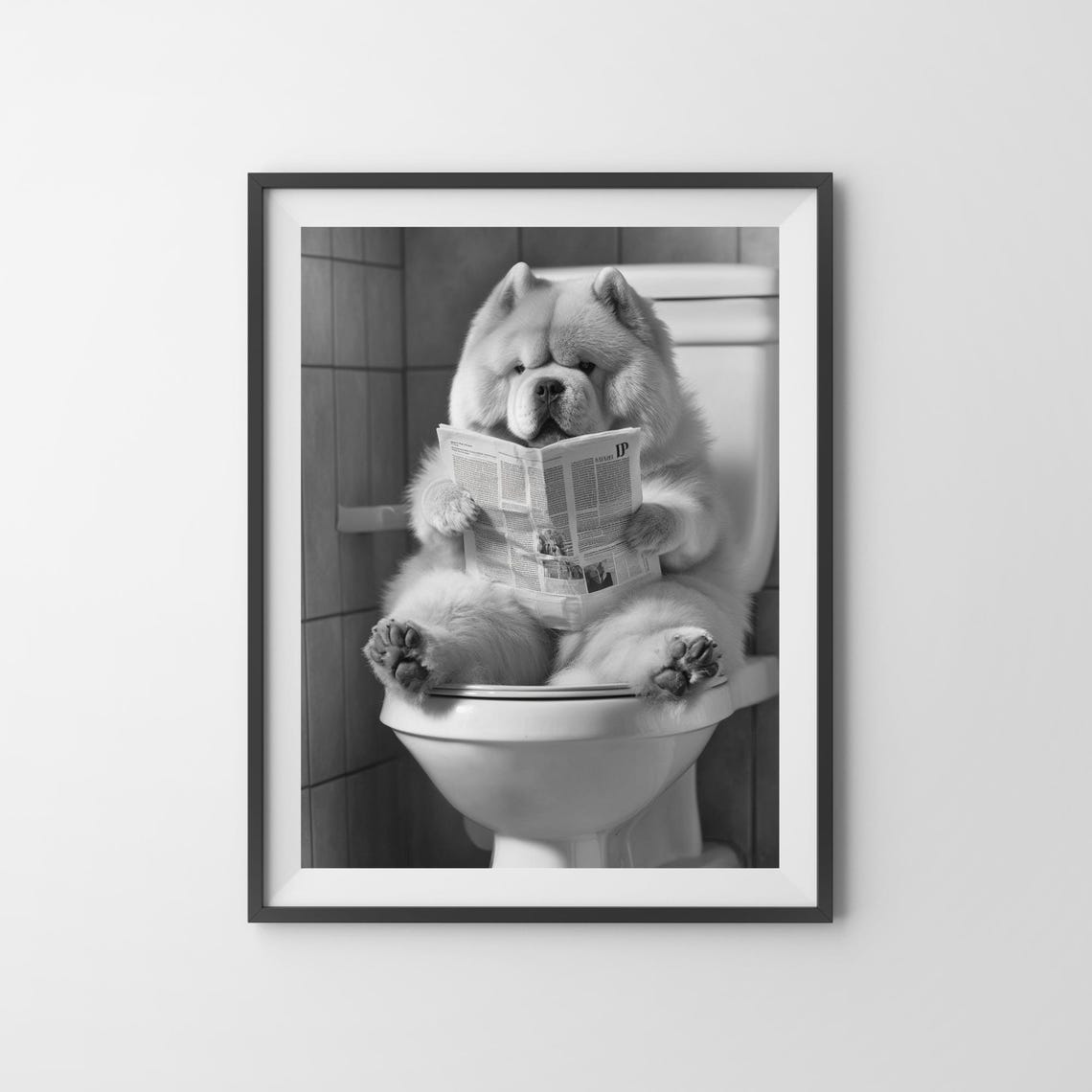 Chow Chow Puppy Reading Newspaper On The Toilet Bathroom Poster - Image 3