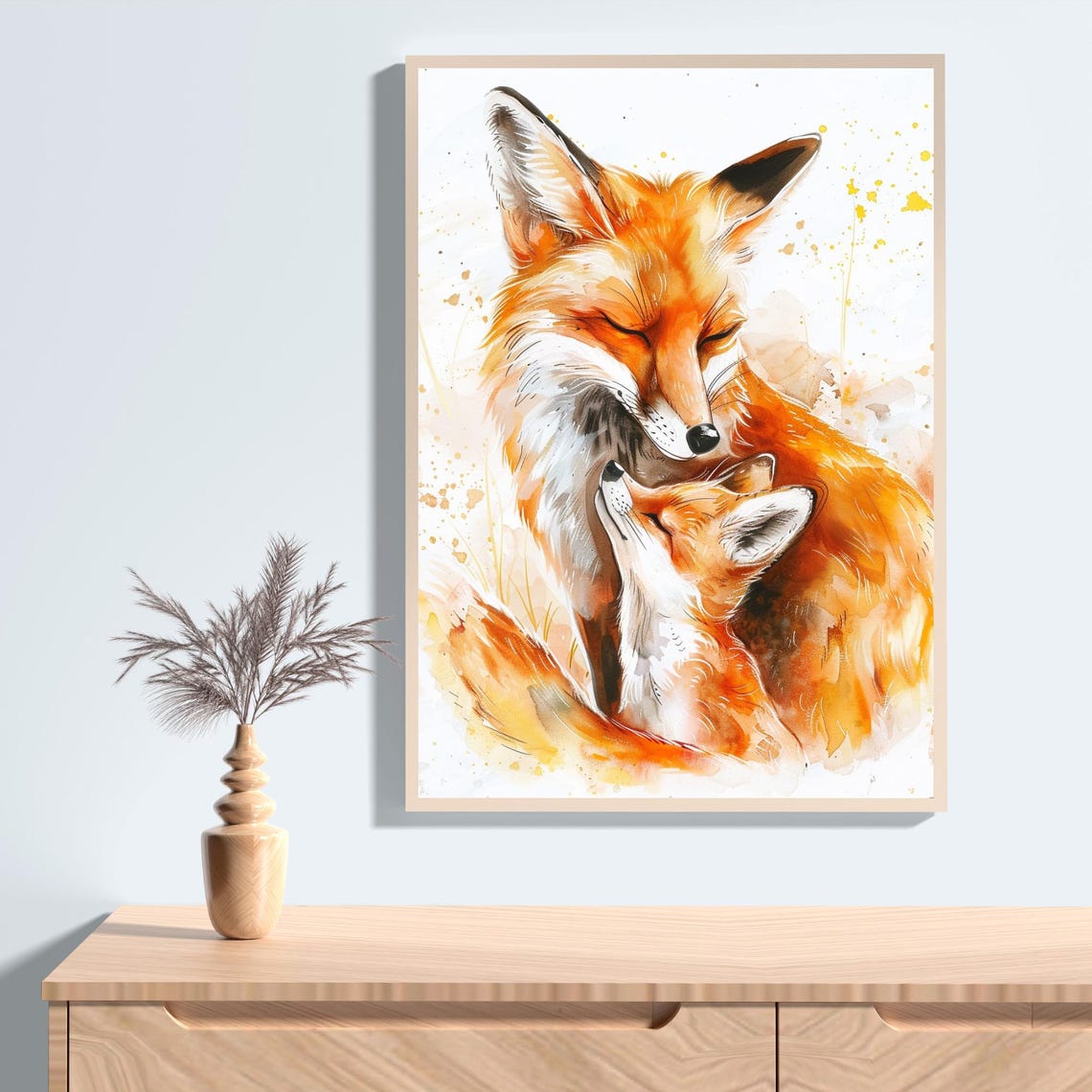 Mama Fox And Baby Watercolor Nursery Kids Room Decor Wall Poster - Image 2