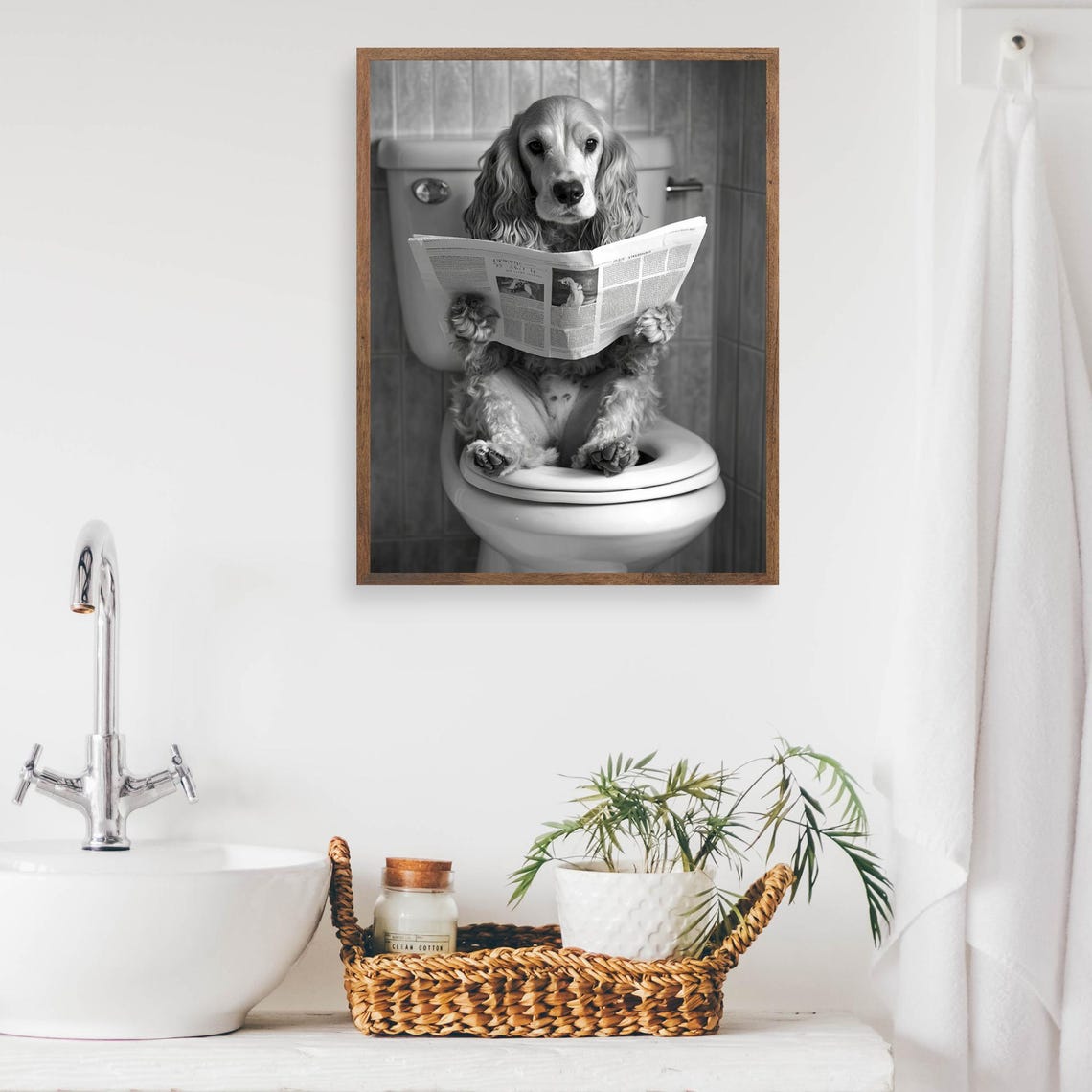 Cocker Spaniel Reading Newspaper on Toilet Funny Bathroom Dog Poster - Image 2