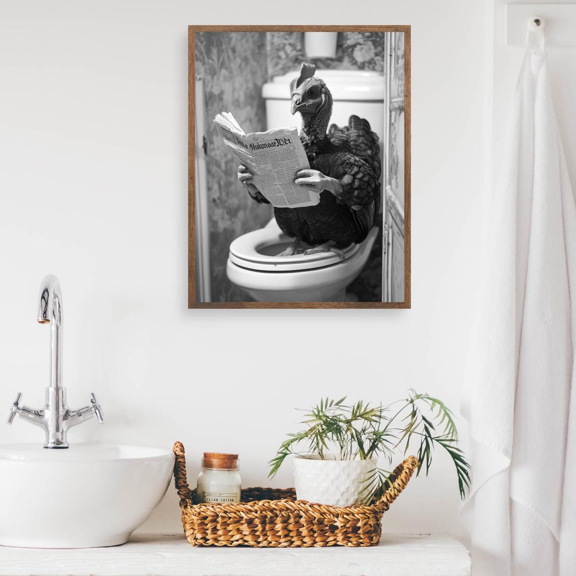 Funny Turkey on Toilet Reading Newspaper Quirky Bathroom Poster - Image 2