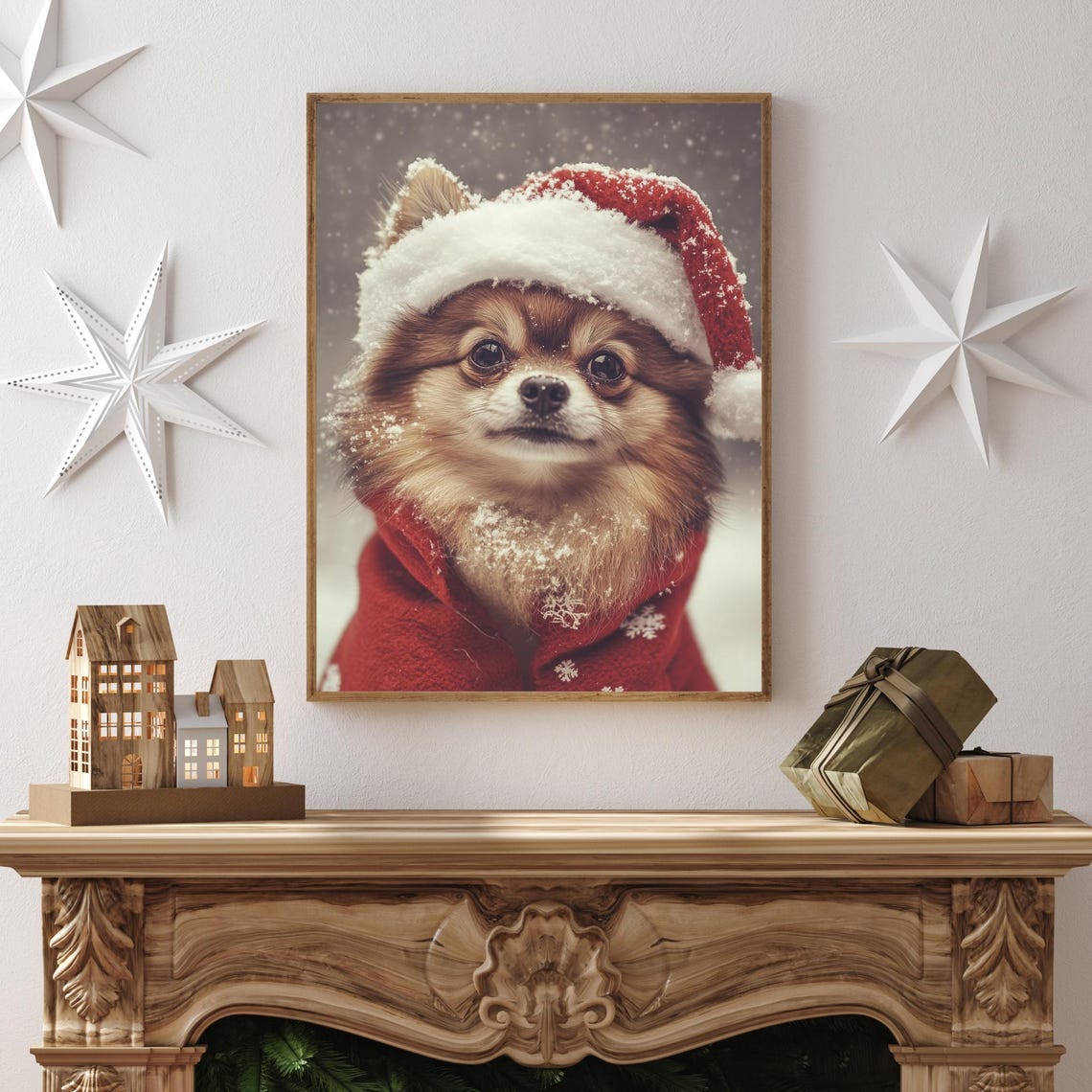 Pomeranian In Christmas Clothes Holiday Dog Wall Art Funny Christmas Dog Print Cozy Winter Decor Dog Lover Gift Pomeranian Photography - Image 2