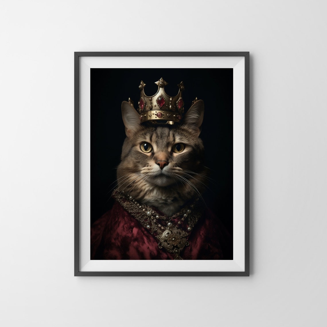 Aristocratic Tabby Cat Wearing Golden Crown Royal Portrait Poster - Image 3
