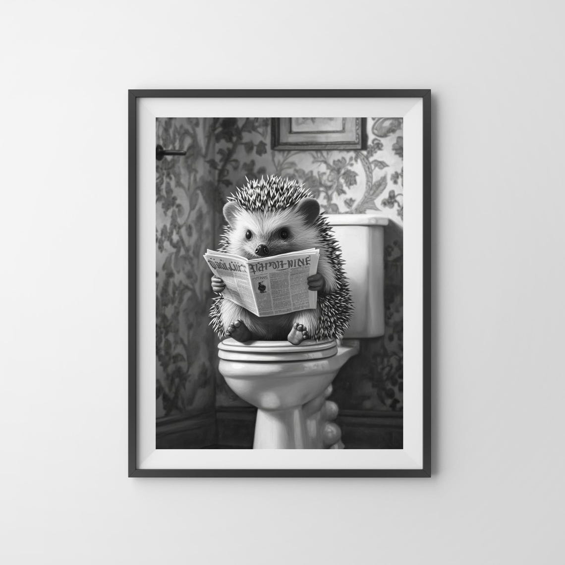 Funny Hedgehog Sitting on Toilet Reading Newspaper Bathroom Poster - Image 3