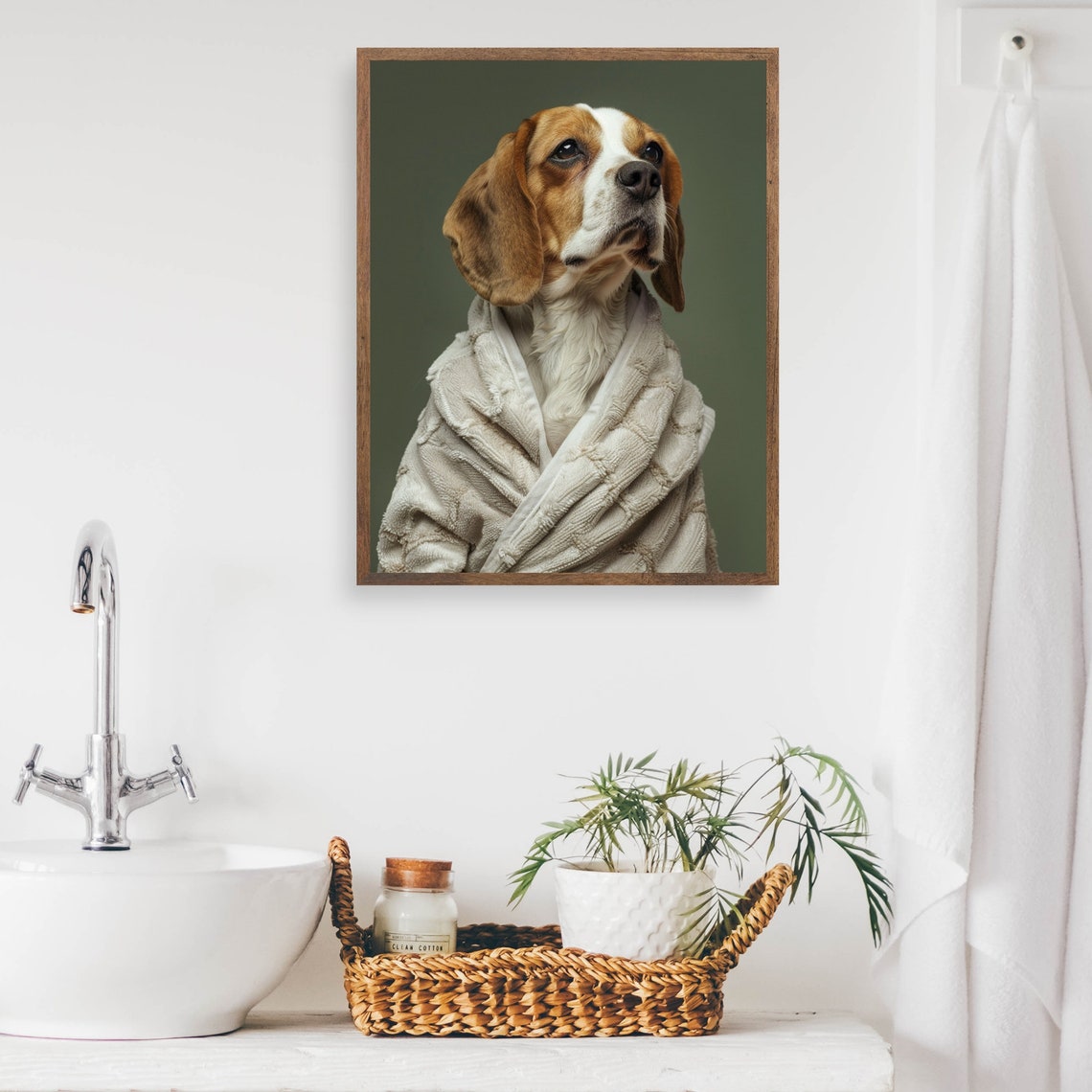 Beagle Wrapped In Towel Cute After Bath Dog Portrait Poster Art - Image 2