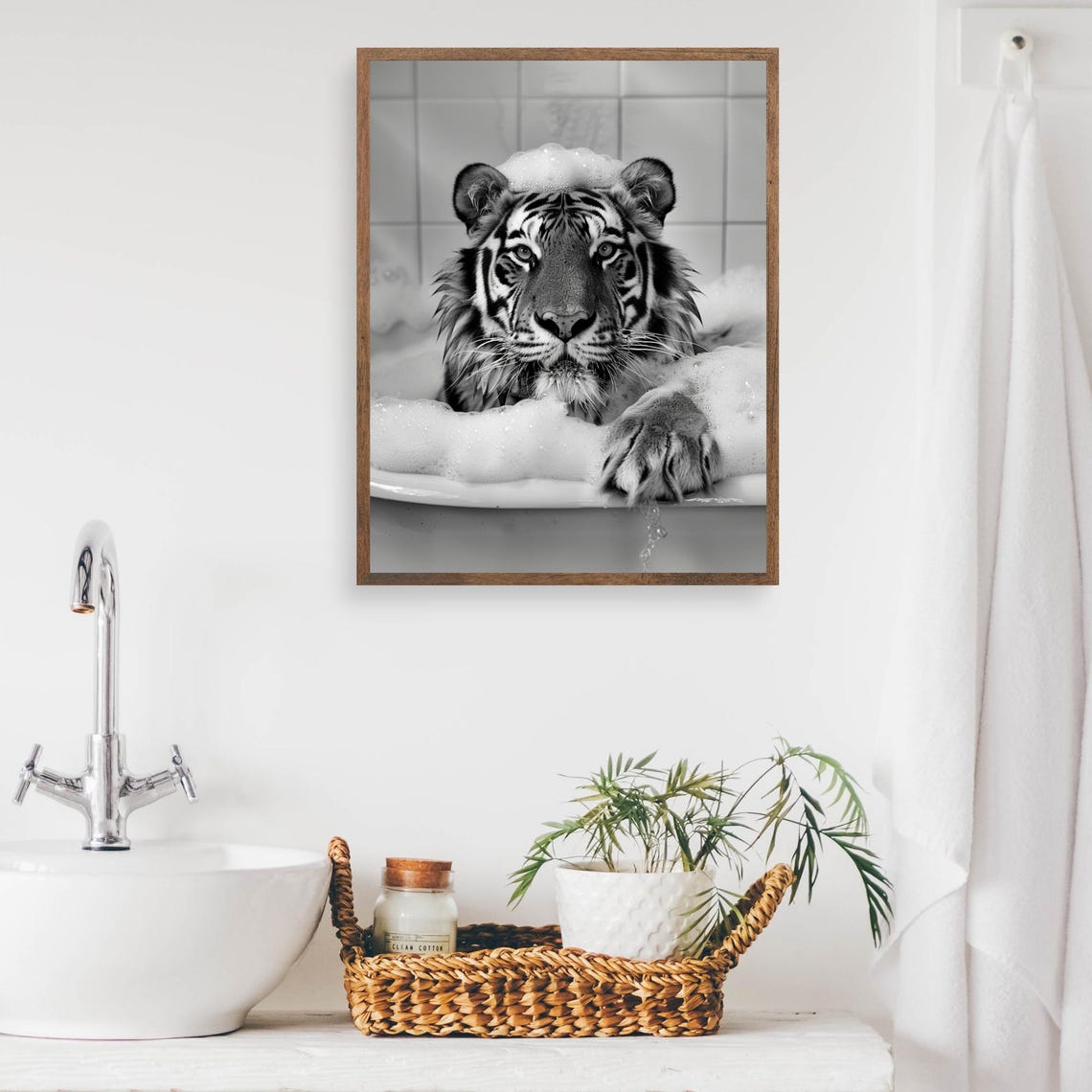 Tiger Bubble Bath Funny Black And White Wild Animal Bathroom Poster - Image 2