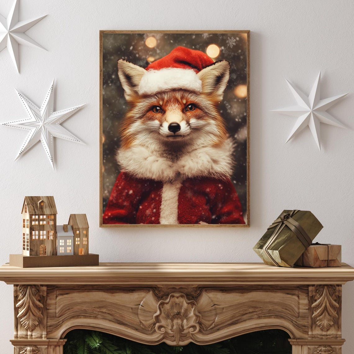 Red Fox Wearing Santa Hat And Red Coat Festive Christmas Poster - Image 2