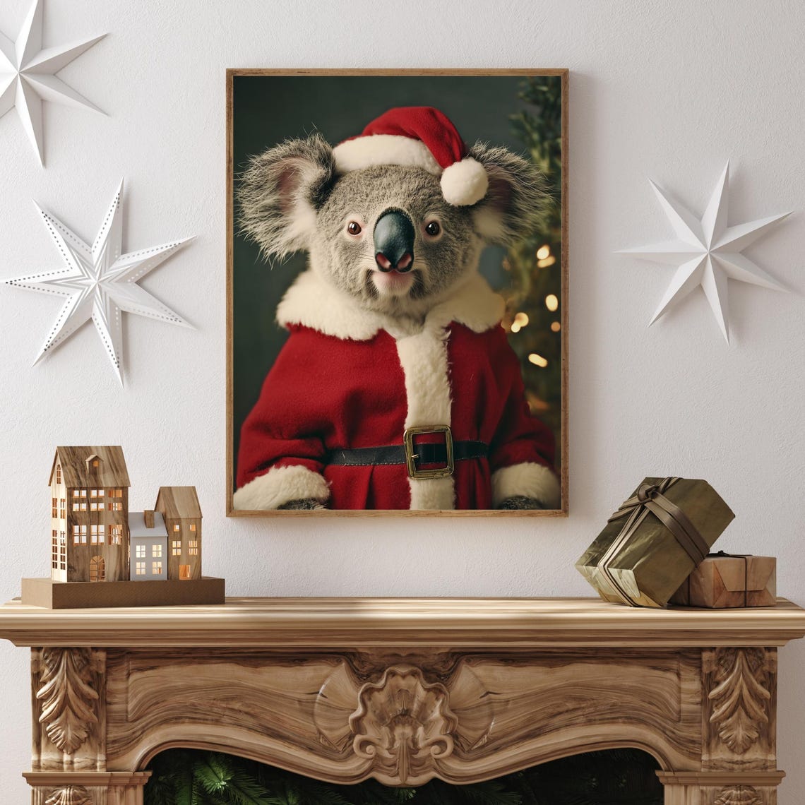 Koala Wearing Santa Hat And Red Coat Festive Christmas Poster - Image 2