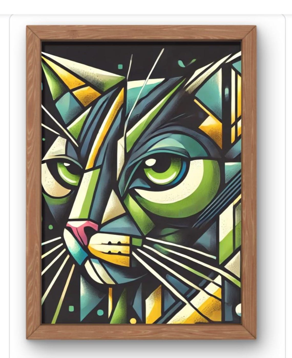 Emerald Green Geometric Cat Face Stained Glass Style Bold Poster