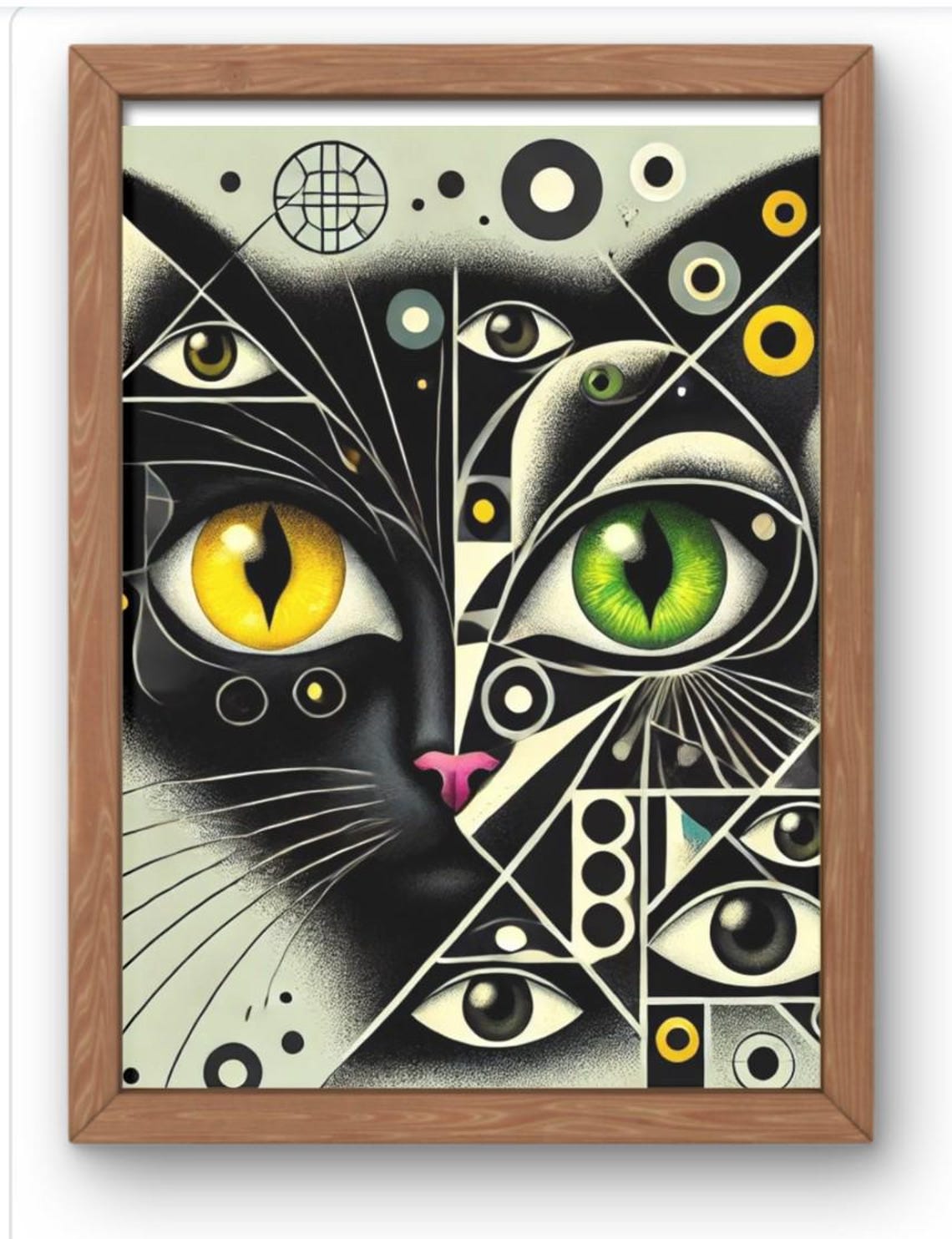 Surreal Black Cat Face Multiple Eyes Geometric Optical Art Poster