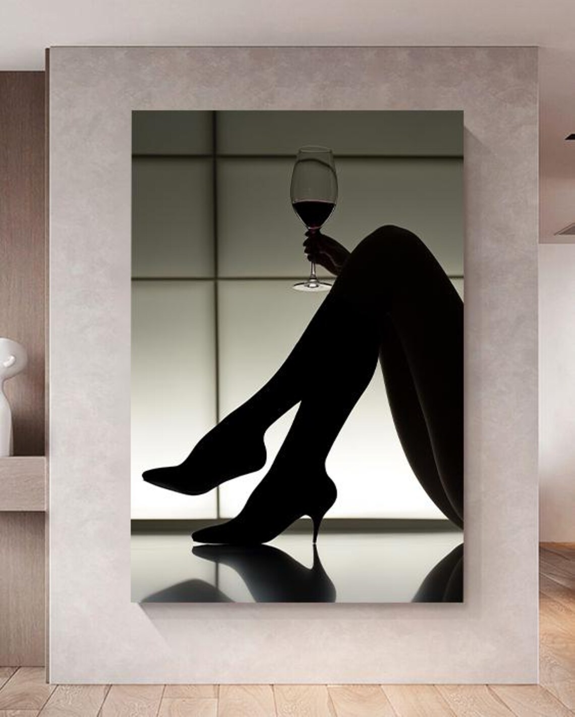 Sultry Black Silhouette with Wine Glass and Heels Decor Art Poster - Image 3