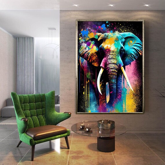 Vibrant Elephant Colorful Abstract Splash Paint Wildlife Poster