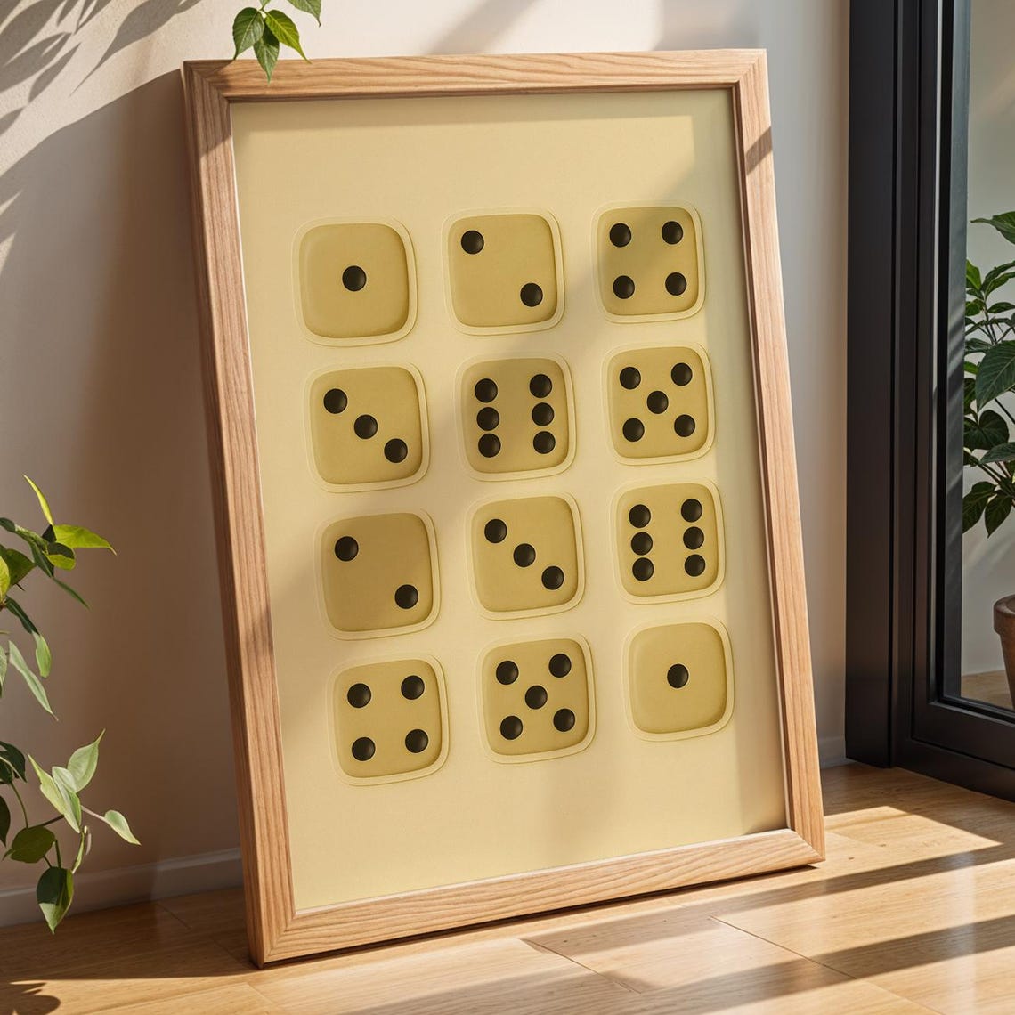 Twelve Dice Faces Minimalist Beige Vintage Game Room Wall Art