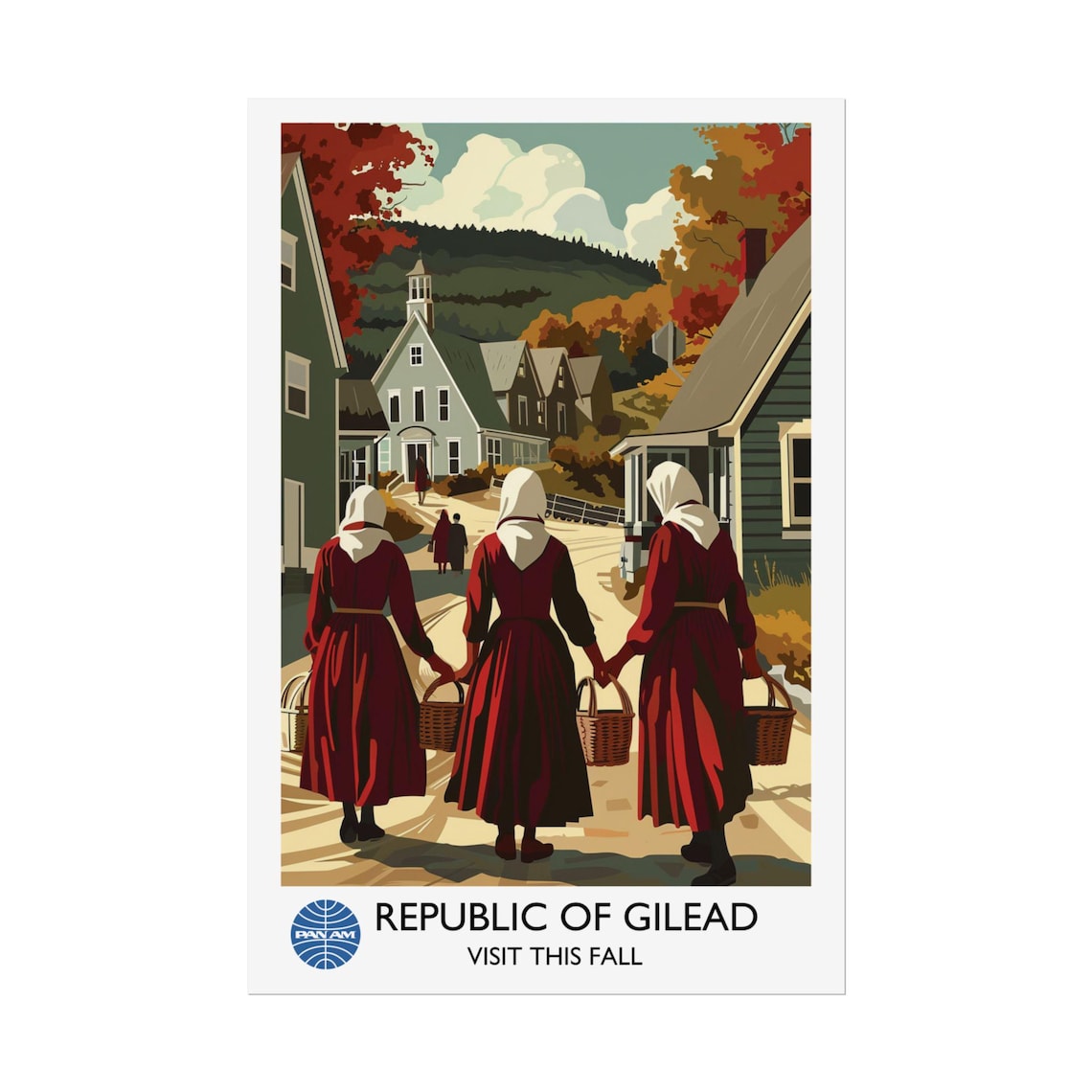 Republic of Gilead Autumn Village Handmaids Red Cloaks Dystopian Poster - Image 2