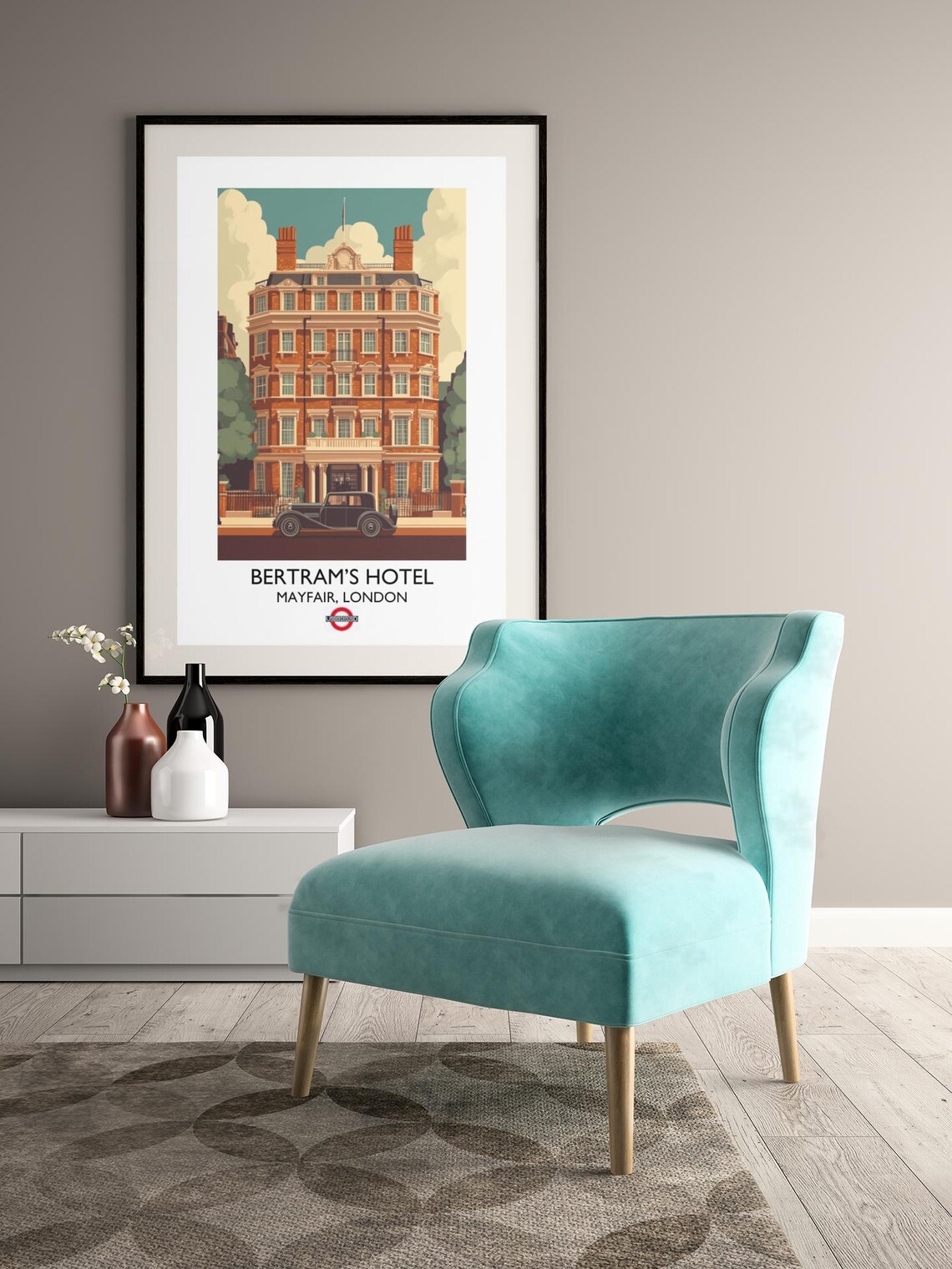 Bertrams Hotel Mayfair London Brick Facade Vintage Car Classic Poster - Image 2