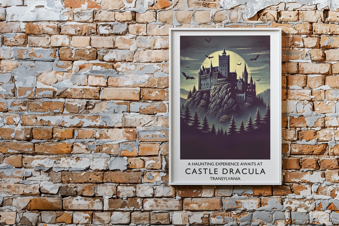 Castle Dracula Transylvania Full Moon Bats Gothic Horror Travel Poster - Image 3