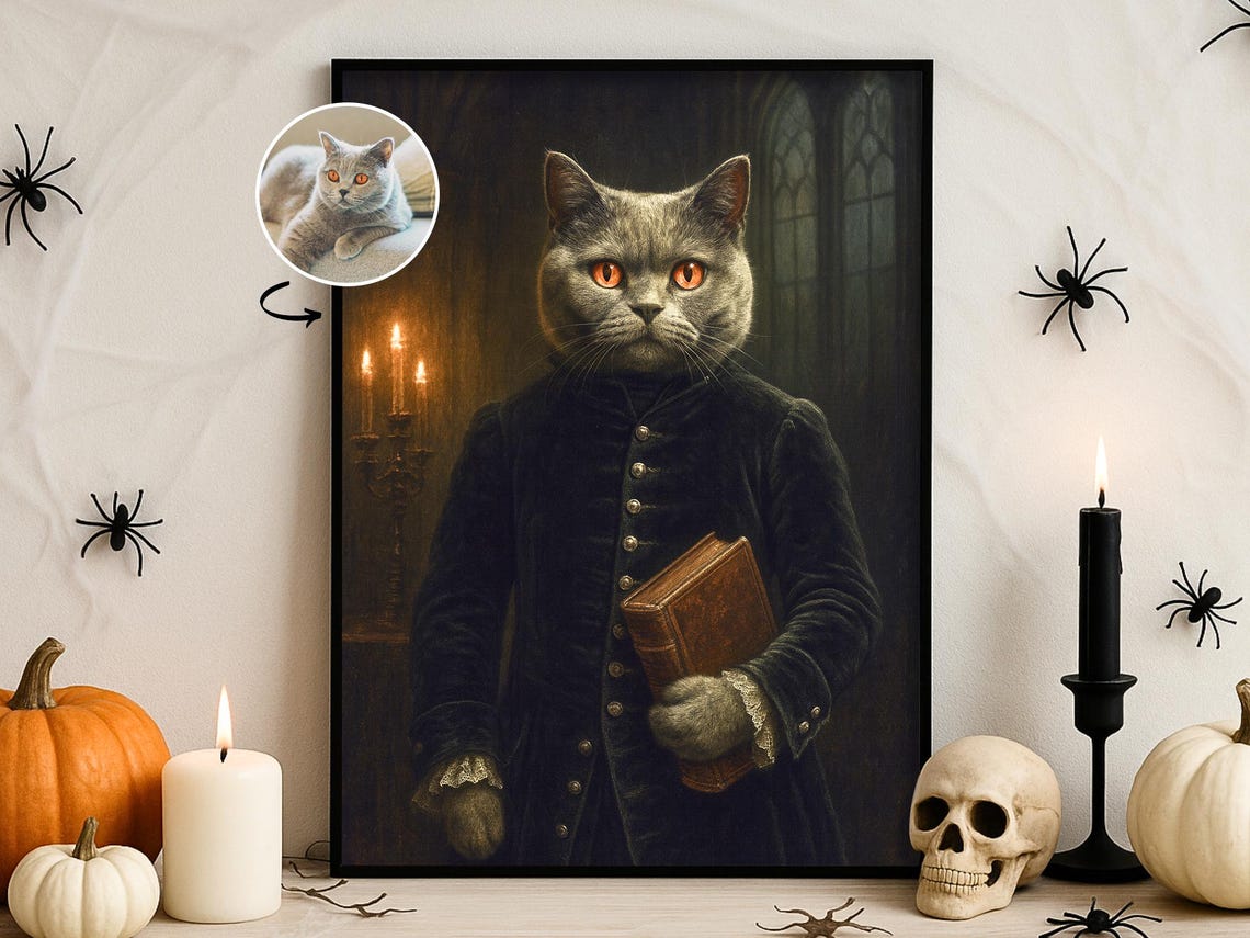 Custom Gothic Pet Portrait Dark Academia Cat Dog Painting Poster